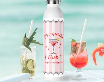 Margarita Club Water Bottle Slim Stainless Steel Bottle Tropical Cocktail Retro Summer Beach Bottle Girls Trip Gifts