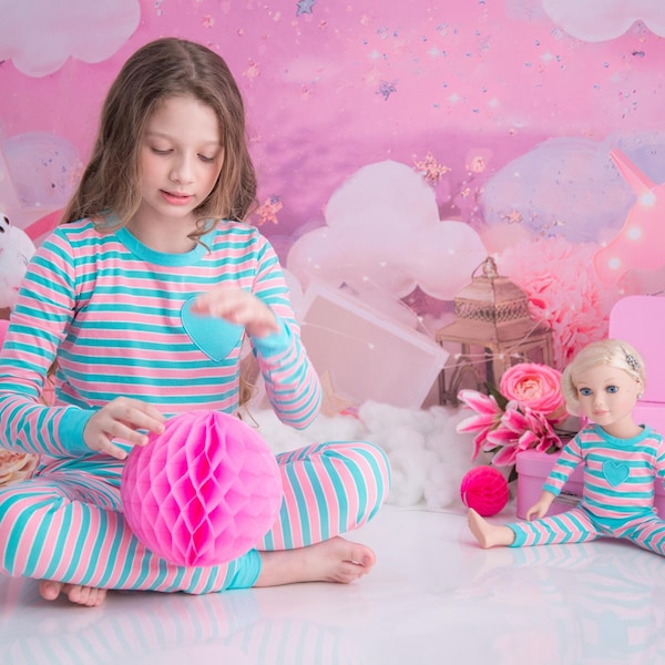 Girls and Dolls 4 piece matching stripe Pyjama set