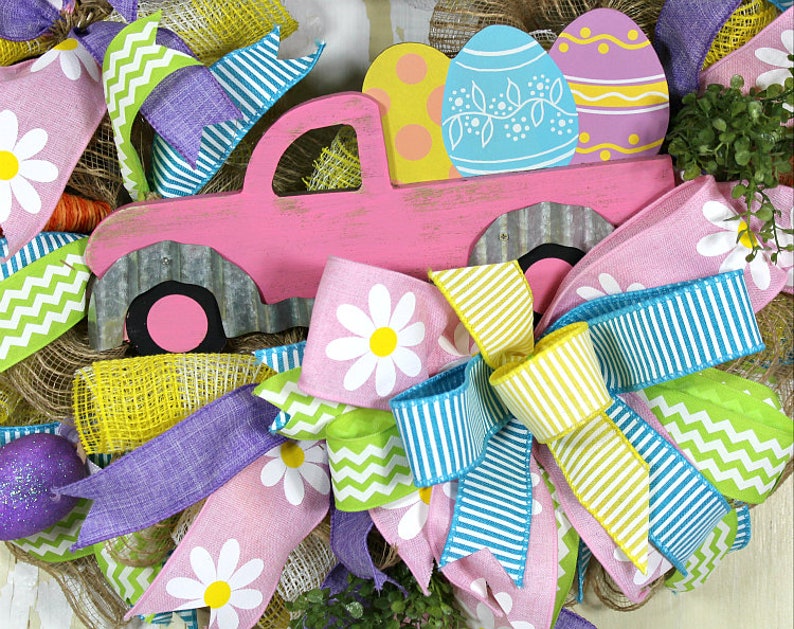 Easter Wreath Easter Egg Wreath Spring Wreath Pastel Easter Wreath Easter Wooden Truck Wreath Happy Easter Truck Wreath