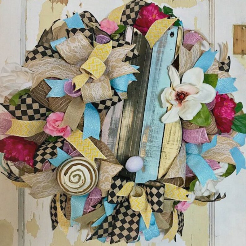 Easter Bunny Wreathbunny Wreathbunny Wreath For Front Etsy