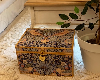 Large Decoupage Storage Trunk: William Morris Strawberry Thief Pattern