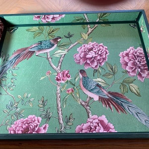 Emerald garden decoupaged wooden serving tray, breakfast tray, coffee table tray, footstool tray, ottoman tray & laptop tray.