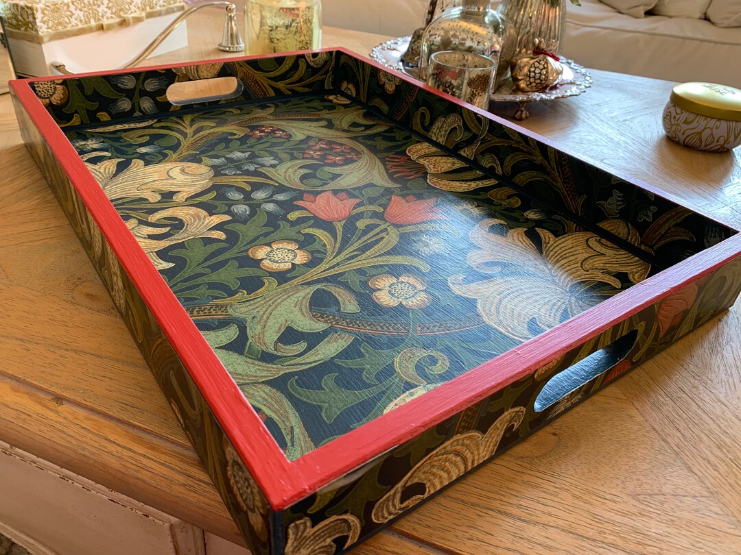 Black Forest Decoupaged Wooden Serving Tray, Breakfast Tray, Coffee