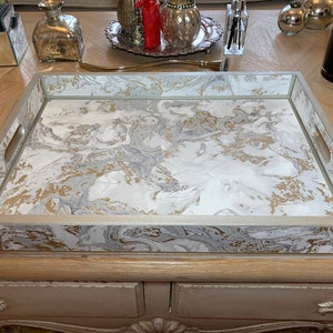 Champagne solid wooden serving tray, breakfast tray, coffee table tray, ottoman tray, kitchen counter tray, decorative tray