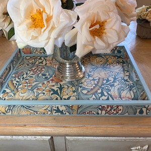 Tulip anchor Decoupaged William Morris wooden serving tray, breakfast tray, coffee table tray, ottomans tray, footstool tray, laptop tray.