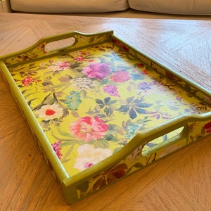 Precious Garden tray. large decoupage wooden serving tray, breakfast tray, coffee table tray, footstool tray, ottoman tray.