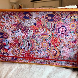 Eastern Spice decoupaged wooden serving tray, breakfast tray, coffee table tray, ottoman tray, footstool tray, pouf tray.