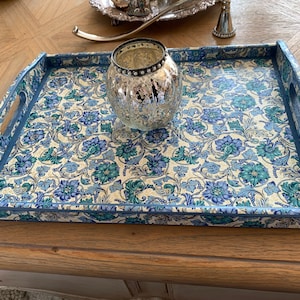 Love Fusion large decoupaged wooden serving tray, breakfast Tray, coffee table tray, footstool tray, ottoman tray.