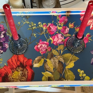 Lady Rose Decoupaged Wooden Tray, serving tray, coffee table tray, ottomans tray, footstool tray, special drinks tray.