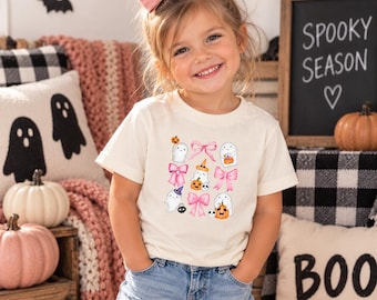 Pink Halloween Ghost Shirt, Coquette Halloween Tee, Cute Ghost Bow Shirt, Girly Halloween Sweatshirt, Spooky Season Shirt