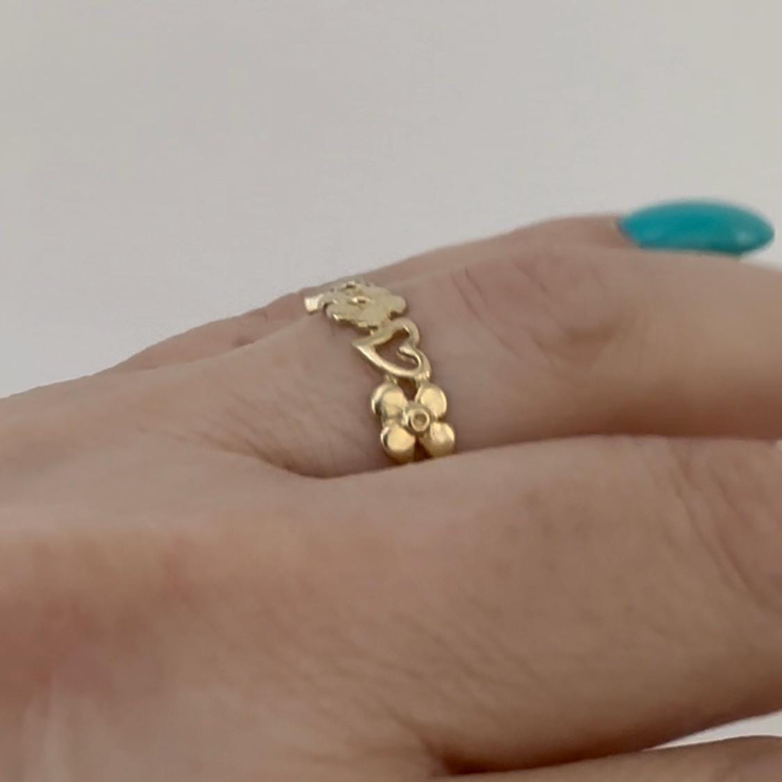 14k Solid Gold Blumen und Herzen Ring Gold Floral stapelbar Ring Zierliche Minimalist Ring Stacking Zarte Feingold Schmuck Geschenk für Frau