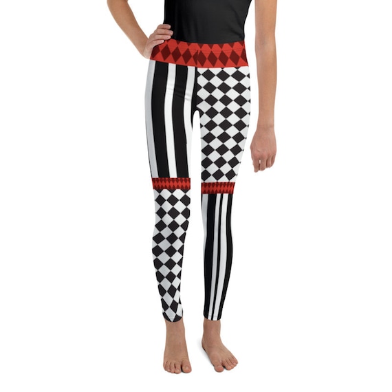 Harlequin Jester Black and Red Youth Tween teen Leggings. Etsy