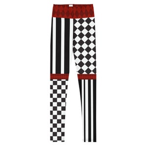 Harlequin Jester black and red Youth Tween/Teen Leggings.