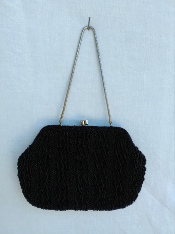 Black Beaded Bag with Snake Chain Handle