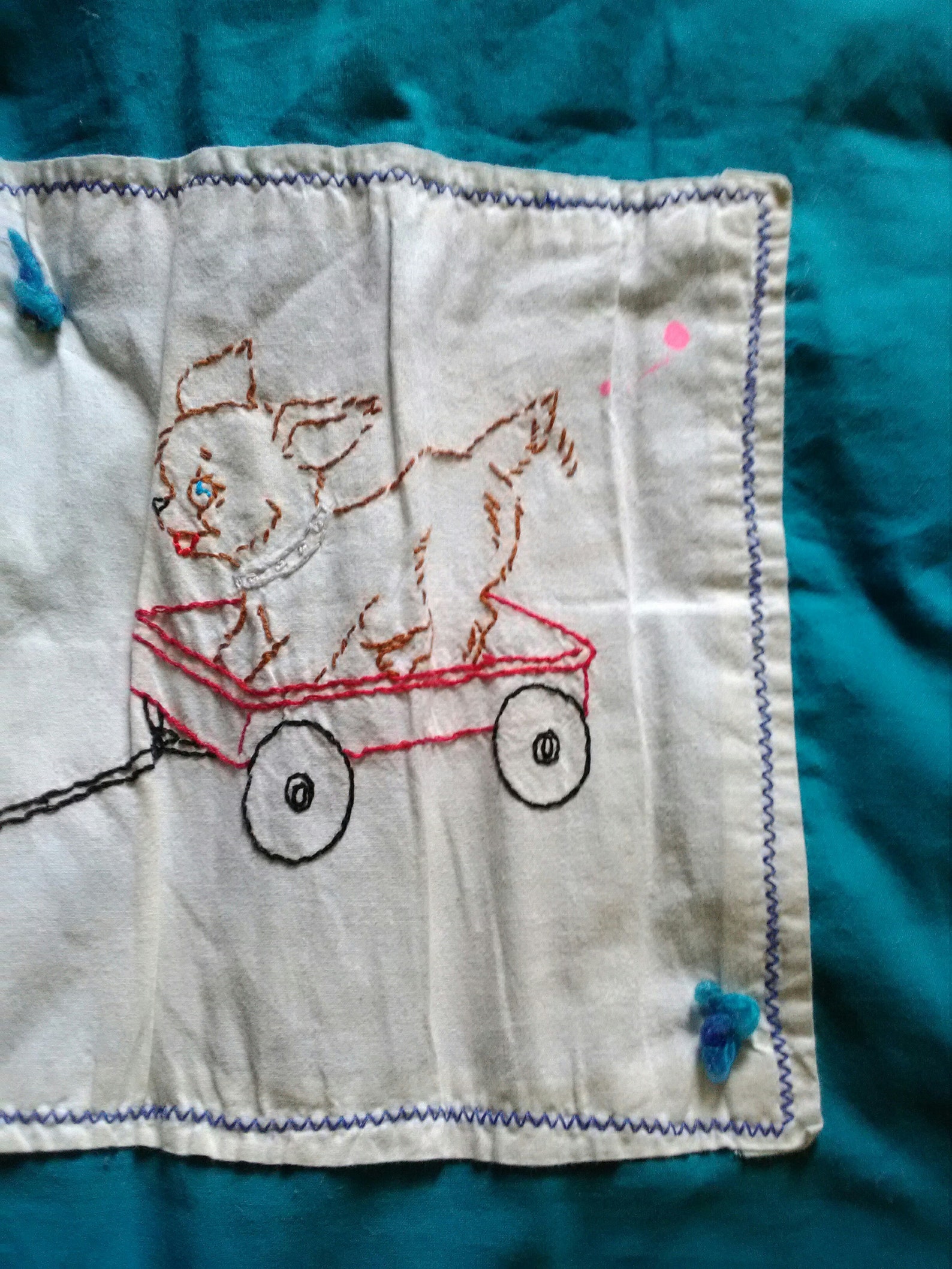 Tea Towel Quilt with Embroidered Toddlers and Puppies Etsy