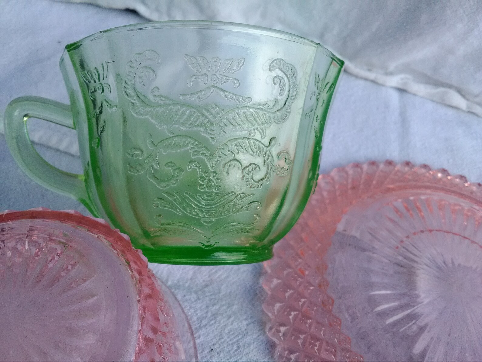 Miss America pattern Pink Depression 2 Glass Cups and 1 Saucer Etsy
