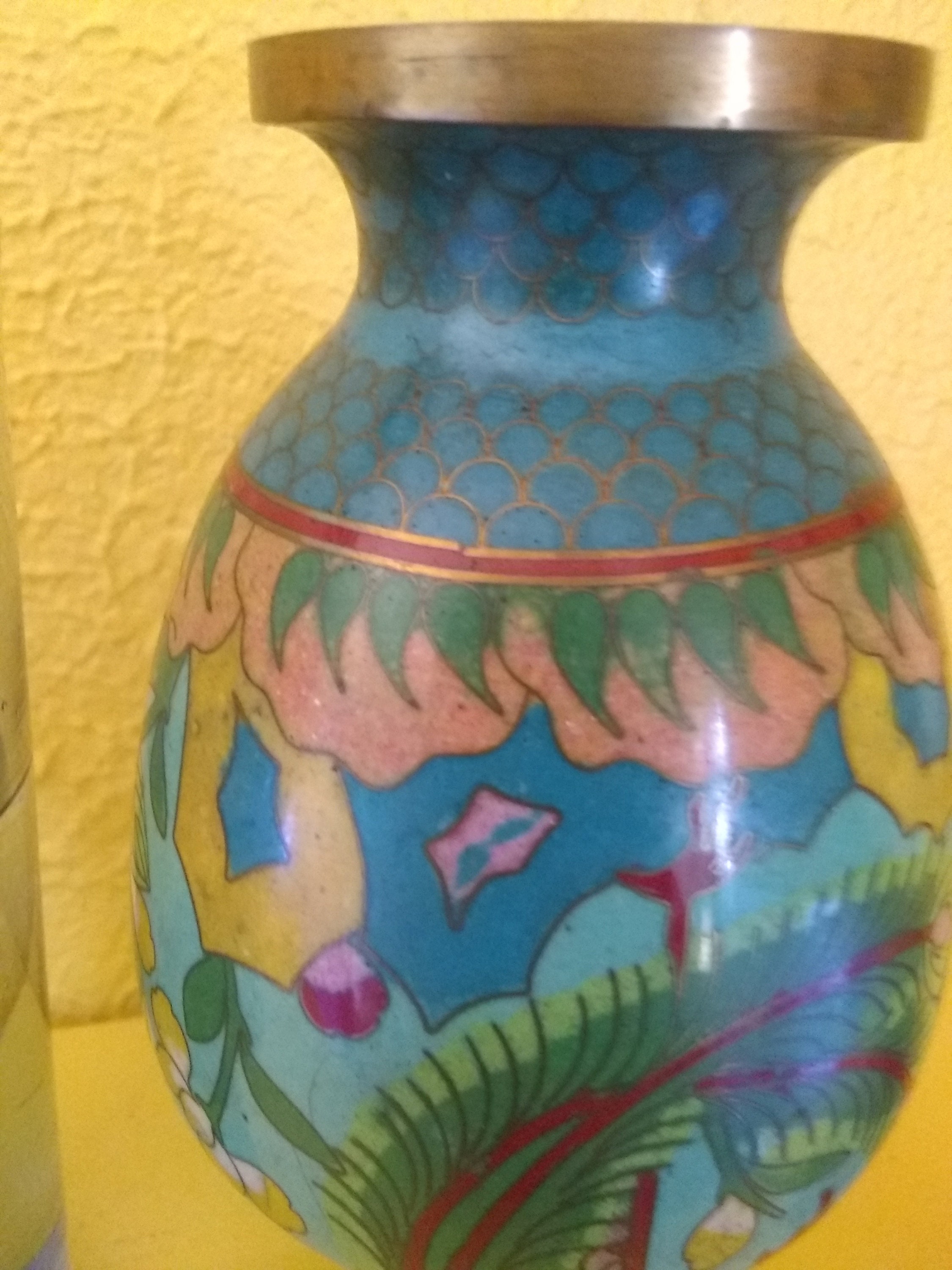 Cloisonne Enameled Brass Peacock Vase and flower Bowl Etsy