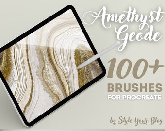 Amethyst Geode Procreate Brushes, Amethyst Geode Procreate Stamps, stone textured procreate brushes, watercolor brush, alcohol ink brush