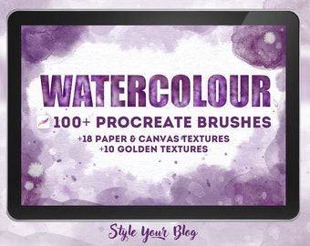 Watercolor Brushes Procreate , Procreate Stamps, Watercolour Brush kit for Procreate, Watercolor Procreate stamps, paper texture and brushes