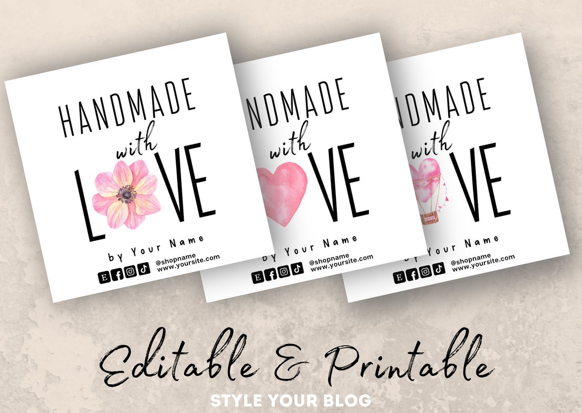 Handmade lable EDITABLE and printable hand made with love | Etsy
