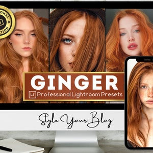 GINGER 16 Presets Lightroom (Mobile & Desktop), Red head preset, cooper hair preset, red hair preset, orange hair preset, red head blog