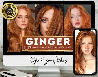 GINGER 16 Presets Lightroom (Mobile & Desktop), Red head preset, cooper hair preset, red hair preset, orange hair preset, red head blog