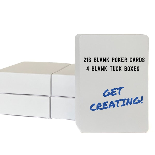 216 Blank Playing Cards with 4 Blank Tuck Boxes to Write On with playing cards finish - Poker size