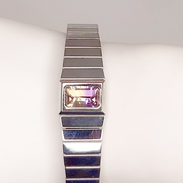 Stainless steel bracelet with Ametrine (Bolivianite) from Bolivia