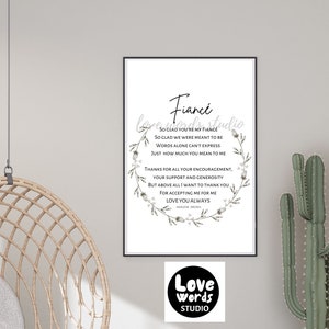 Fiancé poem. Fiancé gift.  Engagement present. Gift for engagement. Fiancé gift for him.