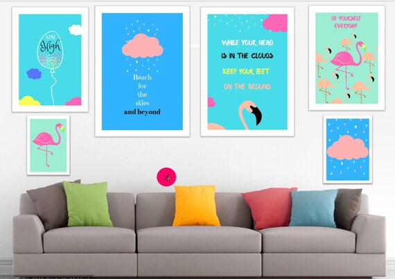 Clouds And Flamingos Prints Set Of 6 Prints Mix And Match Etsy