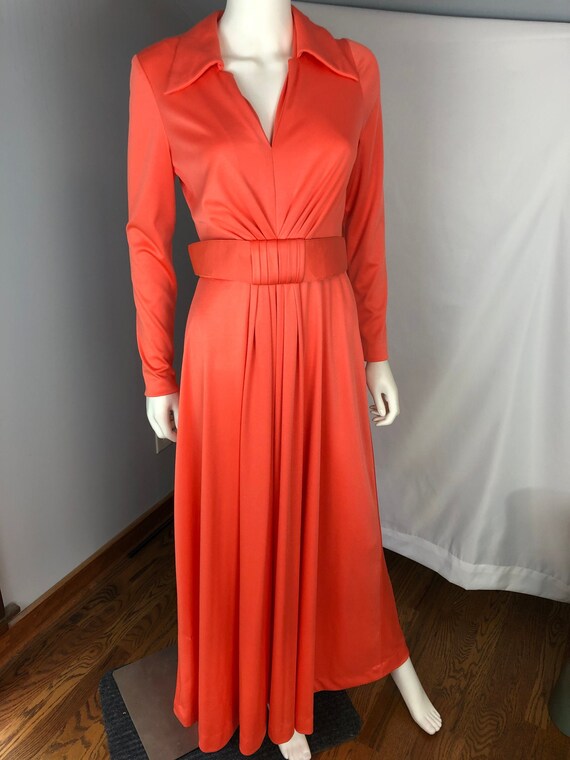 Classic Tangerine 60s/70s Polyester Evening Gown H