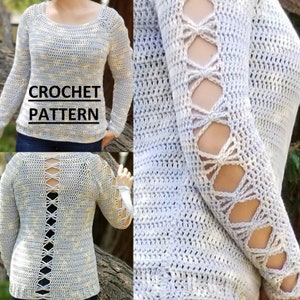 Open back bow sweater PATTERN ONLY!, crochet pattern, clothing pattern, pattern, crochet clothing, knitting pattern, sweater pattern