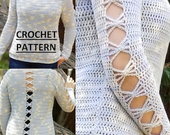 Open back bow sweater PATTERN ONLY!, crochet pattern, clothing pattern, pattern, crochet clothing, knitting pattern, sweater pattern