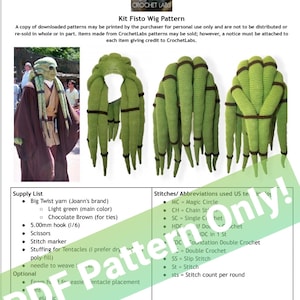 PDF PATTERN, Kit Fisto-inspired wig pattern for sizes 1yr- XL Adult, crochet pattern