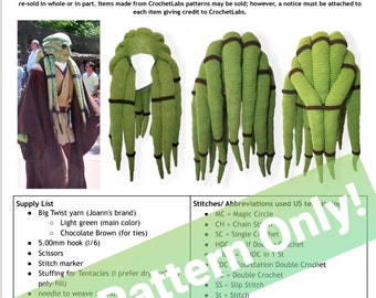 PDF PATTERN, Kit Fisto-inspired wig pattern for sizes 1yr- XL Adult, crochet pattern