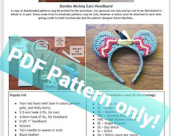 PDF PATTERN, Dumbo-inspired Mickey ears pattern, crochet pattern, headband pattern, ears headband, costume