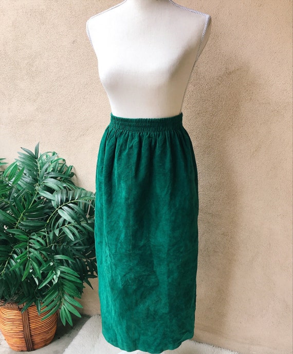 Jewel toned suede midi skirt