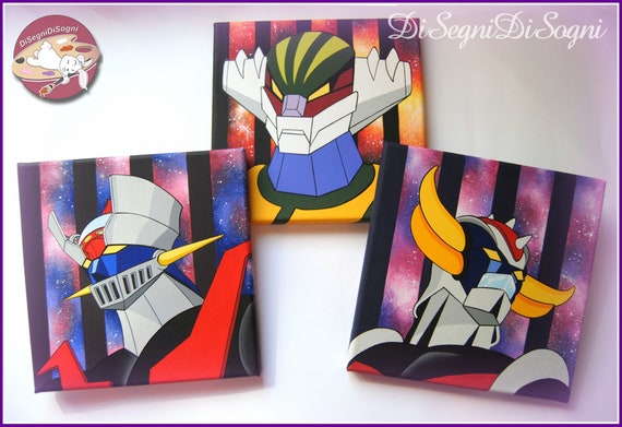 Tris Of Quadri Hand Painted On Canvas Mazinga Goldrake Etsy