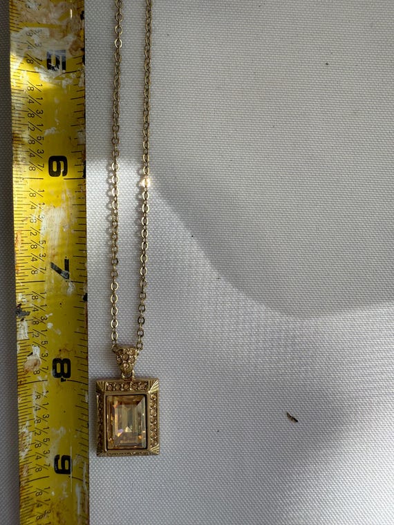 Vintage Givenchy Gold Rectangular Crystal Pendant… - image 7