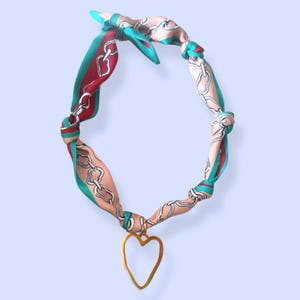 Colorful Silk Scarf Heart Cross Charm Necklace
