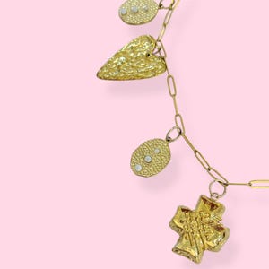 Chunky Gold Heart Charm Necklace, Gift For Her.