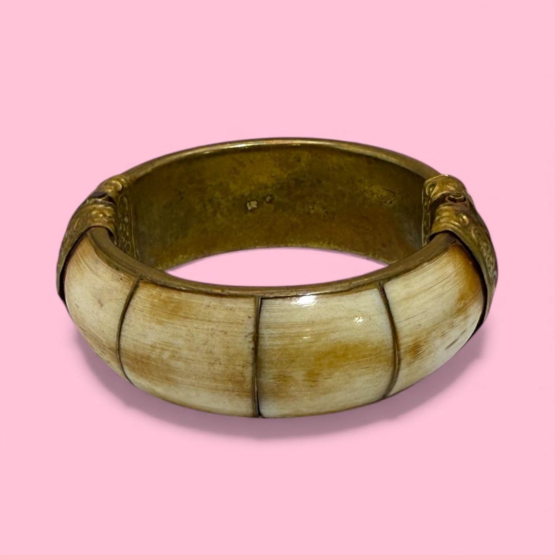 Vintage Carved Bone & Brass Bangle Bracelet – Tribal Boho Style - Etsy