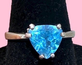 Vintage Sterling Silver Blue Topaz Trillion Ring, Size 6.25