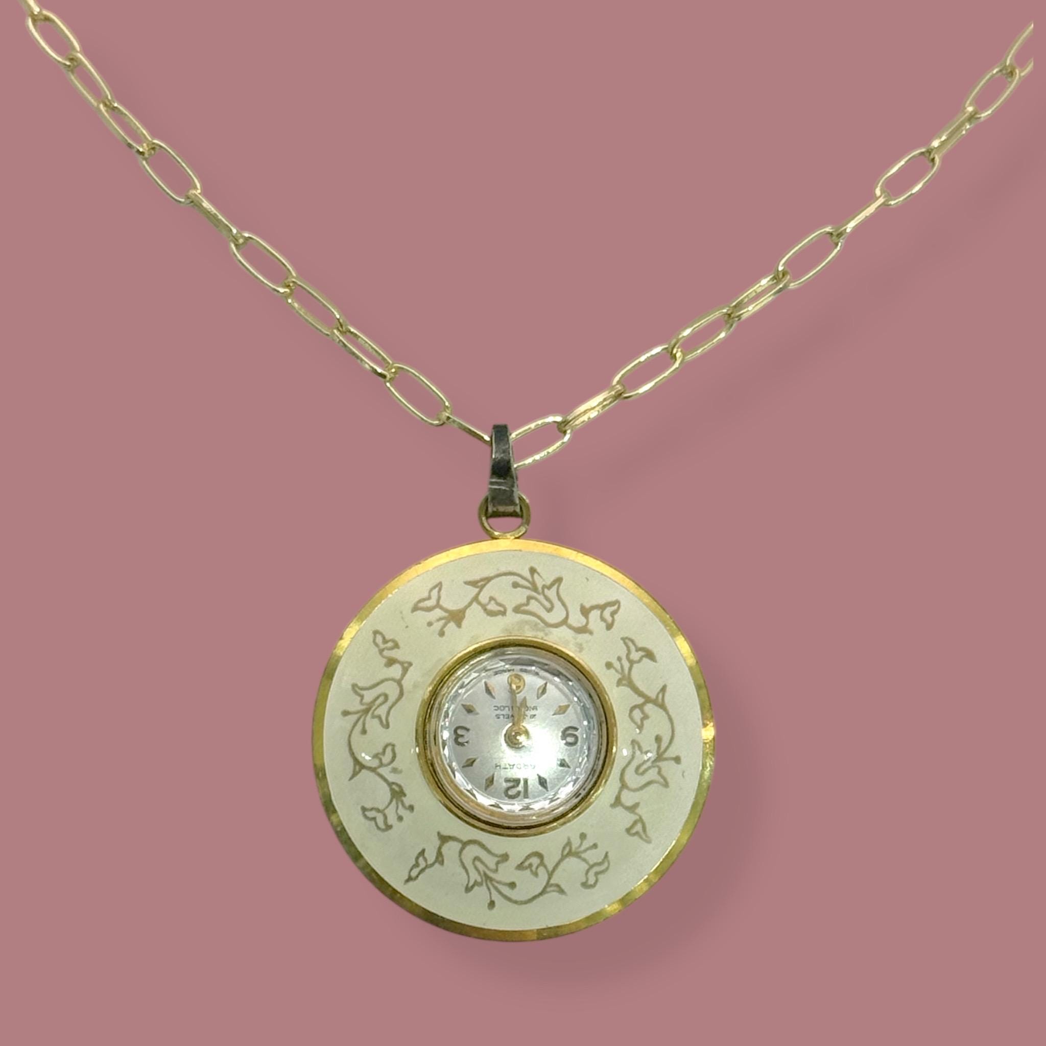 Working Vtg Wyler Pendent Necklace Watch Gold Tone Turquoise Stones Wind Up Read Vintage Watch Necklace In Antique Pocket Watches for sale | eBay main image 3