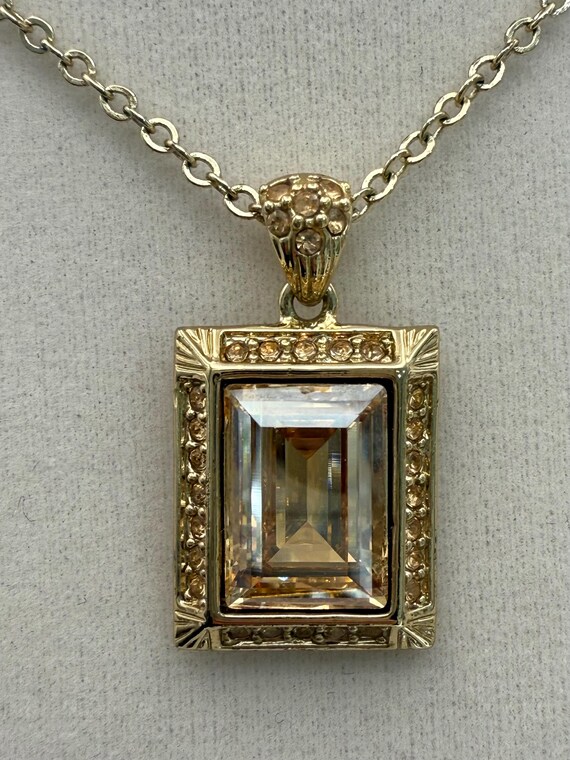 Vintage Givenchy Gold Rectangular Crystal Pendant… - image 4