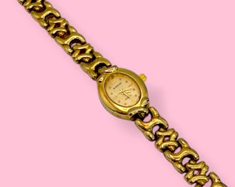 Vintage Rumours Gold Tone Bracelet Watch Oval Face Quartz 1980s 1990s Jewelry Style Timepiece