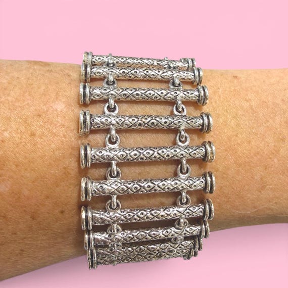 Vintage Wide Silver Tone Ladder Link Bracelet