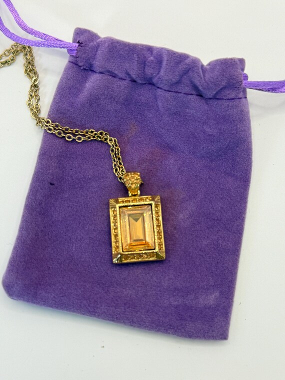 Vintage Givenchy Gold Rectangular Crystal Pendant… - image 3