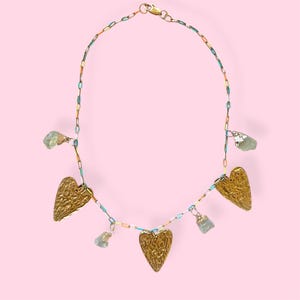 Colorful Chunky Gold Heart Charm Necklace, Gift For Her.