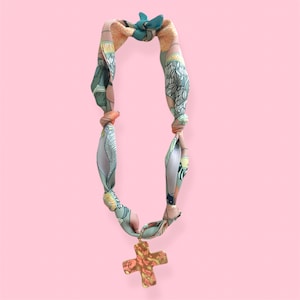 Colorful Silk Scarf Cross Charm Necklace